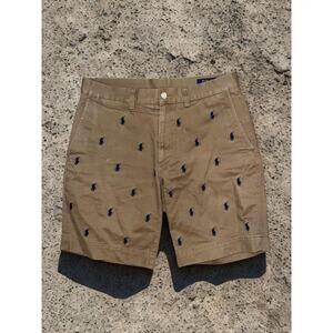 Polo Ralph Lauren Shorts Mens 30 Khaki Chino Classic Fit 9” All Over Pony Logo